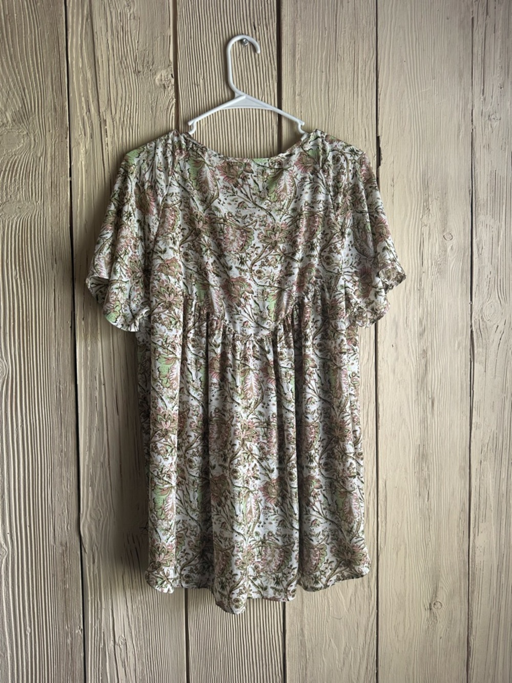 Daniel Rainn Floral Tie-Neck Peasant Blouse in Cream, Green and Pink - Picture 2 of 5